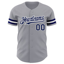 Load image into Gallery viewer, Custom Gray Navy-White Authentic Baseball Jersey
