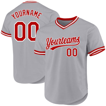 Custom Gray Red-White Authentic Throwback Baseball Jersey