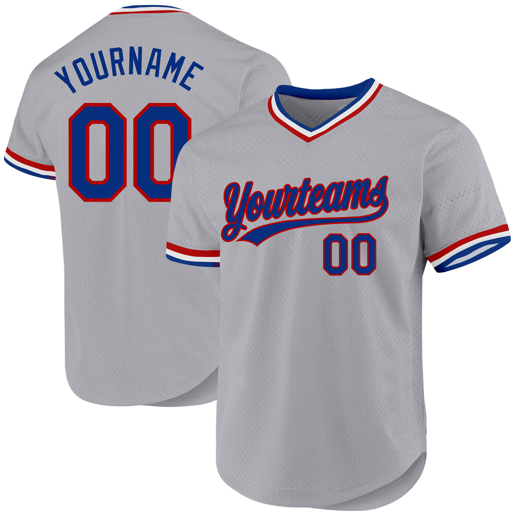 Custom Gray Royal-Red Authentic Throwback Baseball Jersey