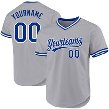 Load image into Gallery viewer, Custom Gray Royal-White Authentic Throwback Baseball Jersey
