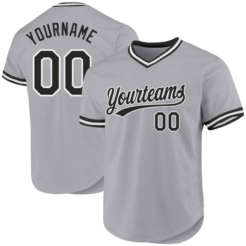 Custom Gray Black-White Authentic Throwback Baseball Jersey