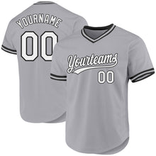 Load image into Gallery viewer, Custom Gray White-Black Authentic Throwback Baseball Jersey
