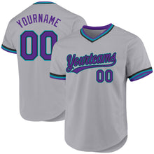 Load image into Gallery viewer, Custom Gray Purple Black-Teal Authentic Throwback Baseball Jersey
