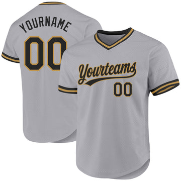 Custom Gray Black-Old Gold Authentic Throwback Baseball Jersey