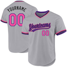 Load image into Gallery viewer, Custom Gray Pink Purple-Black Authentic Throwback Baseball Jersey
