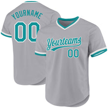 Load image into Gallery viewer, Custom Gray Teal-White Authentic Throwback Baseball Jersey

