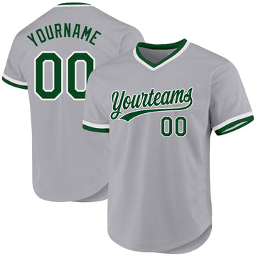 Custom Gray Green-White Authentic Throwback Baseball Jersey