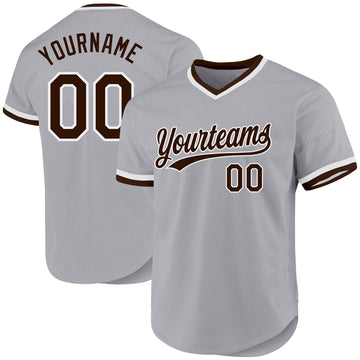 Custom Gray Brown-White Authentic Throwback Baseball Jersey
