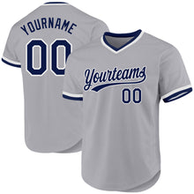 Load image into Gallery viewer, Custom Gray Navy-White Authentic Throwback Baseball Jersey
