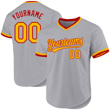 Load image into Gallery viewer, Custom Gray Gold-Red Authentic Throwback Baseball Jersey
