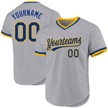 Load image into Gallery viewer, Custom Gray Royal-Gold Authentic Throwback Baseball Jersey
