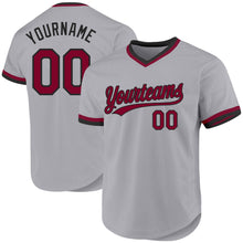 Load image into Gallery viewer, Custom Gray Maroon-Black Authentic Throwback Baseball Jersey

