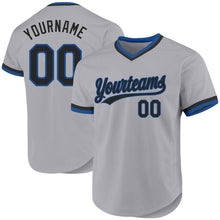 Load image into Gallery viewer, Custom Gray Black-Blue Authentic Throwback Baseball Jersey
