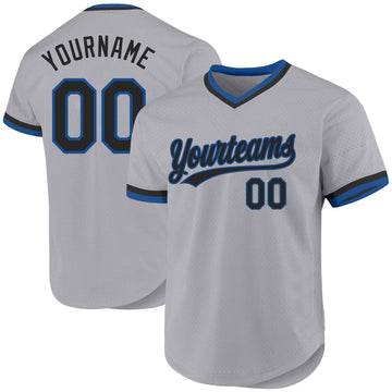 Custom Gray Black-Blue Authentic Throwback Baseball Jersey