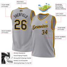 Load image into Gallery viewer, Custom Gray Black-Gold Authentic Throwback Basketball Jersey
