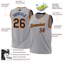 Load image into Gallery viewer, Custom Gray Navy Gold-Orange Authentic Throwback Basketball Jersey
