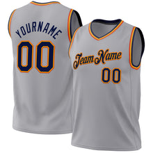 Load image into Gallery viewer, Custom Gray Navy Gold-Orange Authentic Throwback Basketball Jersey
