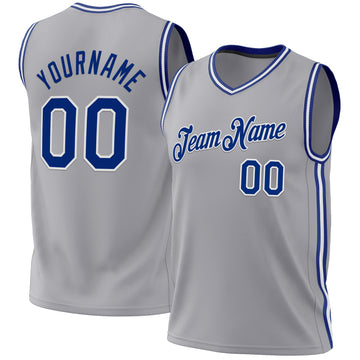 Custom Gray Royal-White Authentic Throwback Basketball Jersey