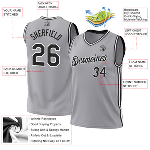 Custom Gray Black-White Authentic Throwback Basketball Jersey