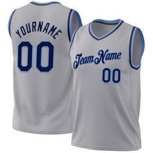 Load image into Gallery viewer, Custom Gray Navy-Light Blue Authentic Throwback Basketball Jersey
