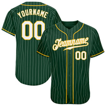 Load image into Gallery viewer, Custom Green White Pinstripe White-Gold Authentic Baseball Jersey
