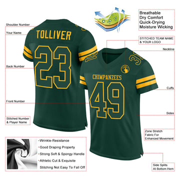 Custom Green Green-Gold Mesh Authentic Football Jersey