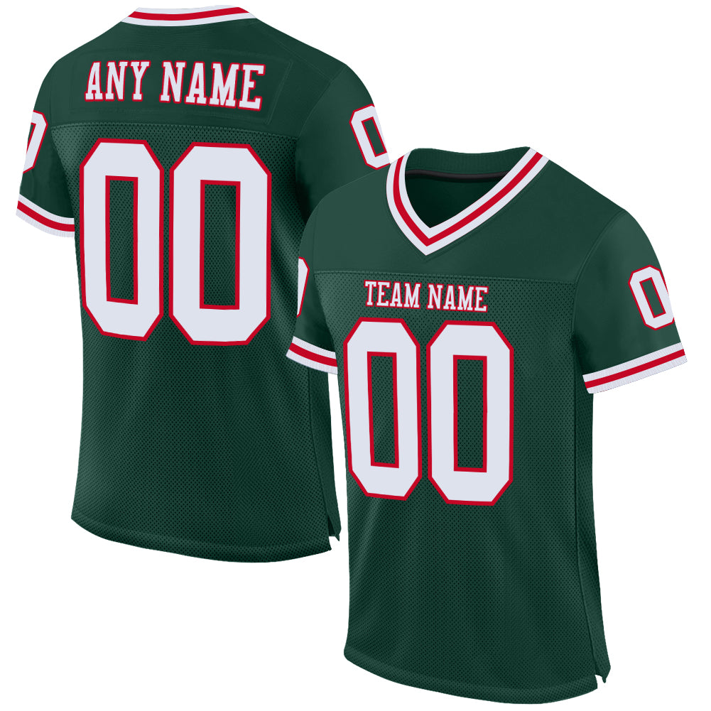 Custom Green White-Red Mesh Authentic Throwback Football Jersey