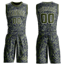 Load image into Gallery viewer, Custom Green Olive-Navy Round Neck Sublimation Basketball Suit Jersey
