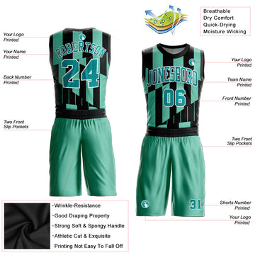Custom Green Aqua-Black Round Neck Sublimation Basketball Suit Jersey