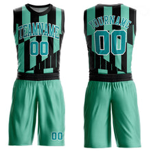 Load image into Gallery viewer, Custom Green Aqua-Black Round Neck Sublimation Basketball Suit Jersey

