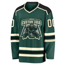 Load image into Gallery viewer, Custom Green Cream-Black Hockey Jersey
