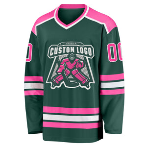 Custom Green Pink-White Hockey Jersey