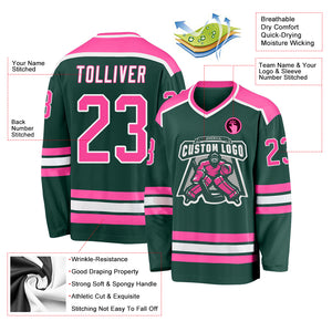 Custom Green Pink-White Hockey Jersey