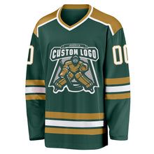 Load image into Gallery viewer, Custom Green White-Old Gold Hockey Jersey
