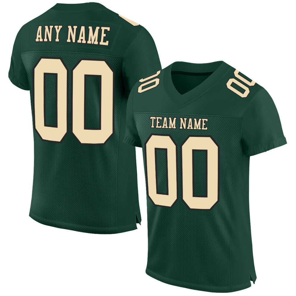 Custom Green Cream-Black Mesh Authentic Football Jersey