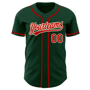 Custom Green Red-Cream Authentic Baseball Jersey