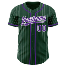 Load image into Gallery viewer, Custom Green White Pinstripe Purple Authentic Baseball Jersey
