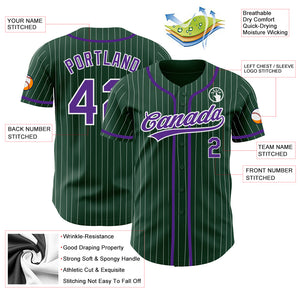 Custom Green White Pinstripe Purple Authentic Baseball Jersey