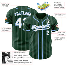 Load image into Gallery viewer, Custom Green White Pinstripe Light Blue Authentic Baseball Jersey
