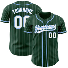 Load image into Gallery viewer, Custom Green White Pinstripe Light Blue Authentic Baseball Jersey
