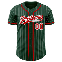 Load image into Gallery viewer, Custom Green White Pinstripe Red Authentic Baseball Jersey
