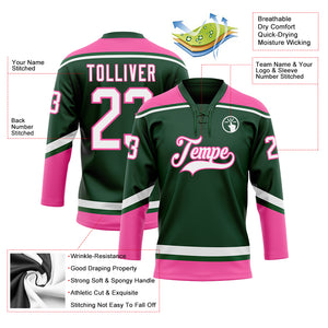 Custom Green White-Pink Hockey Lace Neck Jersey