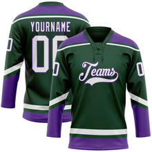 Load image into Gallery viewer, Custom Green White-Purple Hockey Lace Neck Jersey
