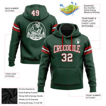 Custom Stitched Green White-Red Football Pullover Sweatshirt Hoodie