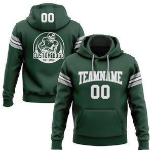 Custom Stitched Green White-Gray Football Pullover Sweatshirt Hoodie