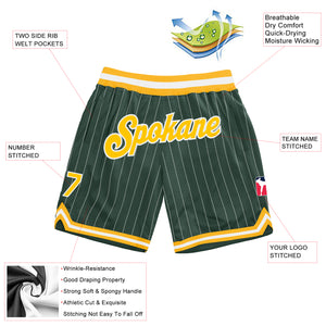 Custom Hunter Green White Pinstripe Gold-White Authentic Basketball Shorts