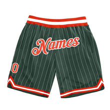 Load image into Gallery viewer, Custom Hunter Green White Pinstripe Orange-White Authentic Basketball Shorts
