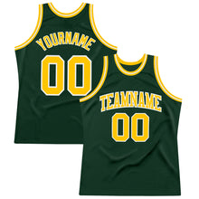 Load image into Gallery viewer, Custom Hunter Green Gold-White Authentic Throwback Basketball Jersey
