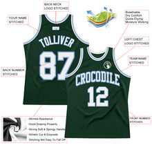 Load image into Gallery viewer, Custom Hunter Green White-Light Blue Authentic Throwback Basketball Jersey
