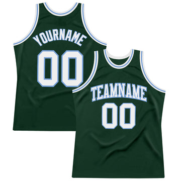 Custom Hunter Green White-Light Blue Authentic Throwback Basketball Jersey